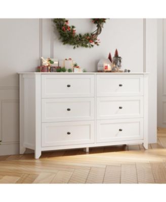 Modern 6 Drawer Wood Dresser with Nickel Handles, Deep Storage Chest