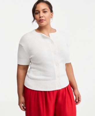 Trendy Plus Size Short-Sleeve Button-Front Cardigan