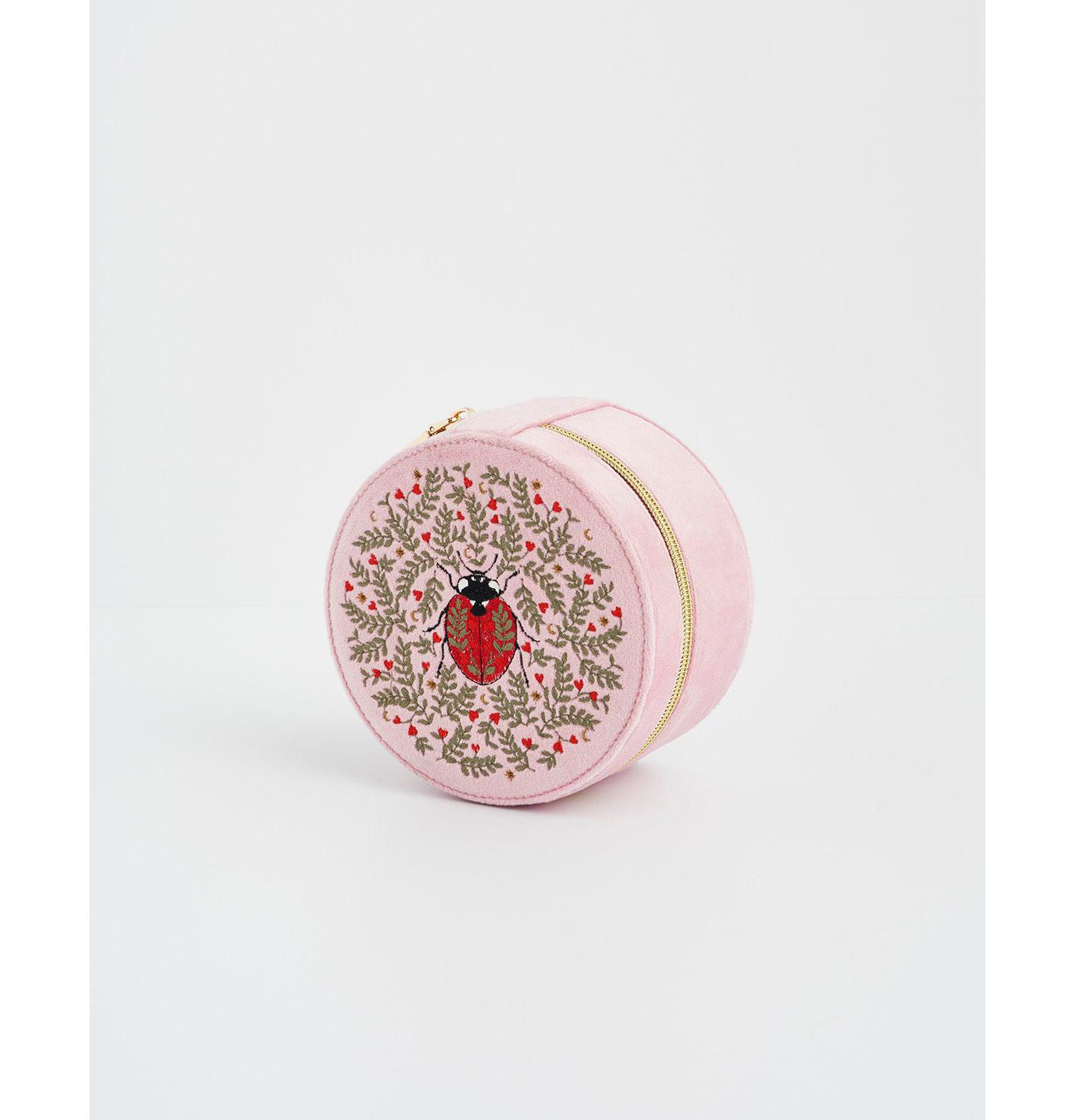 Женская сумка Fable England Ladybird Velvet Embroidered Circle Jewellery Box, цвет: Розовый — фото 5