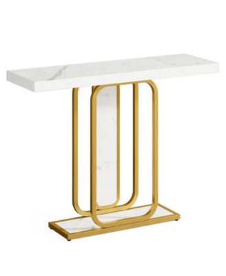 Contemporary Console Table with Faux Marble Finish and Built-In LED Lights