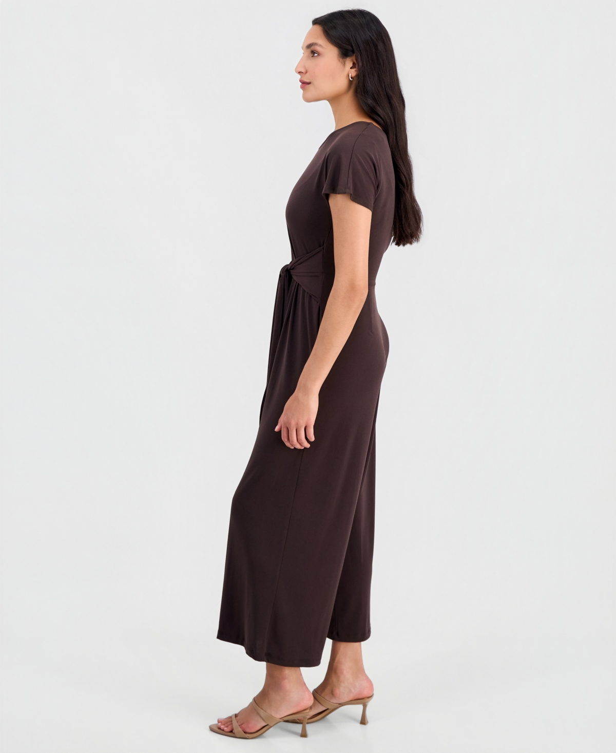 Robbie Bee Women's Round-Neck Tie-Waist Jumpsuit