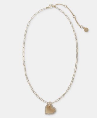 Pav&eacute; Heart Pendant Necklace, 16" + 3" extender