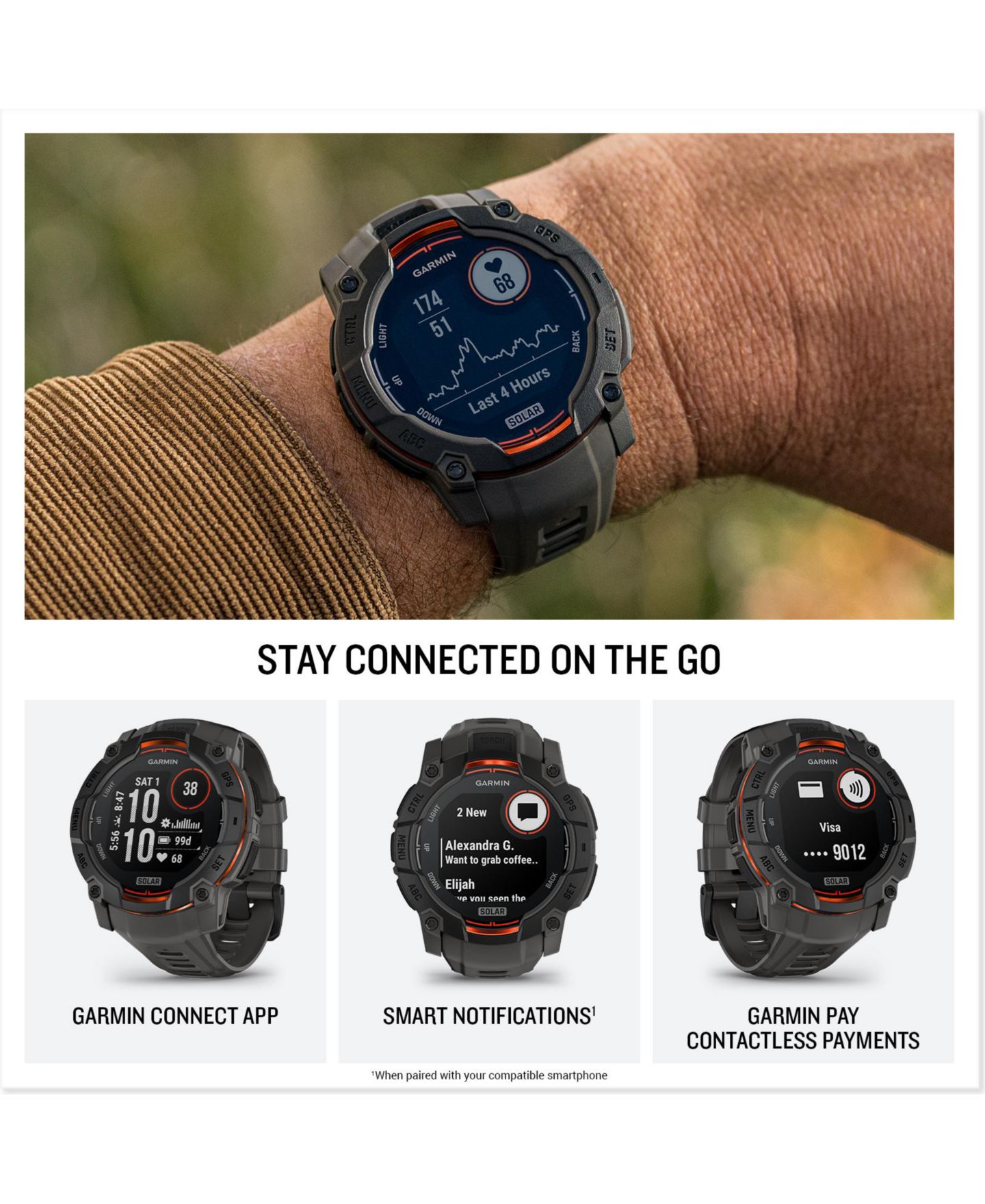 Умные GPS-часы Garmin Instinct 3 Solar, 50 мм, защищённые, Black/Charcoal — фото 6