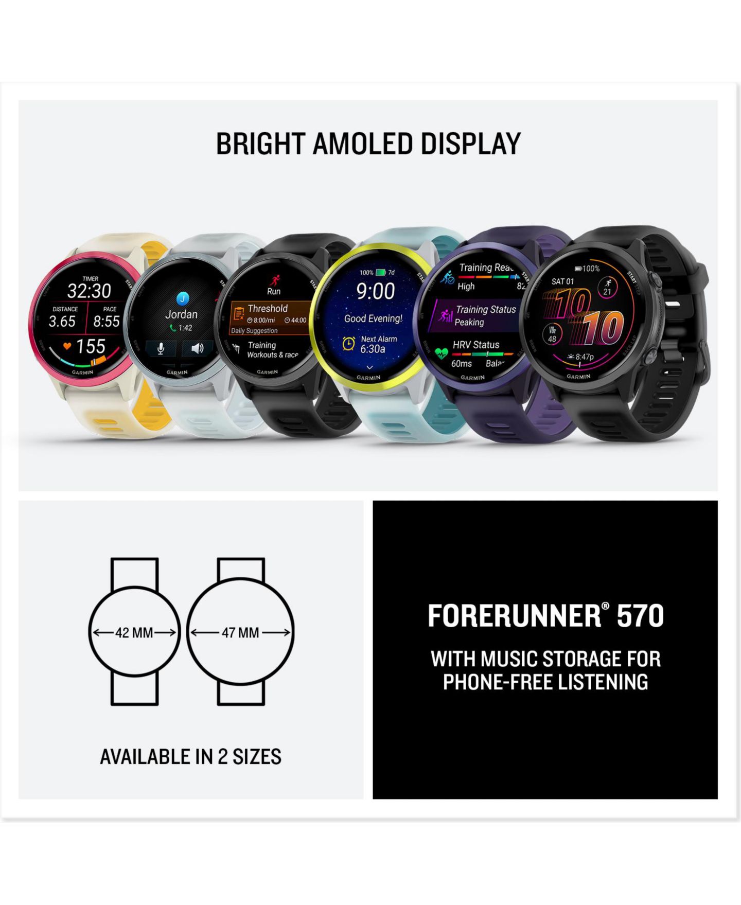 Смарт-часы для фитнеса Garmin Forerunner 570, 42 мм, цвет: Чёрный — фото 6