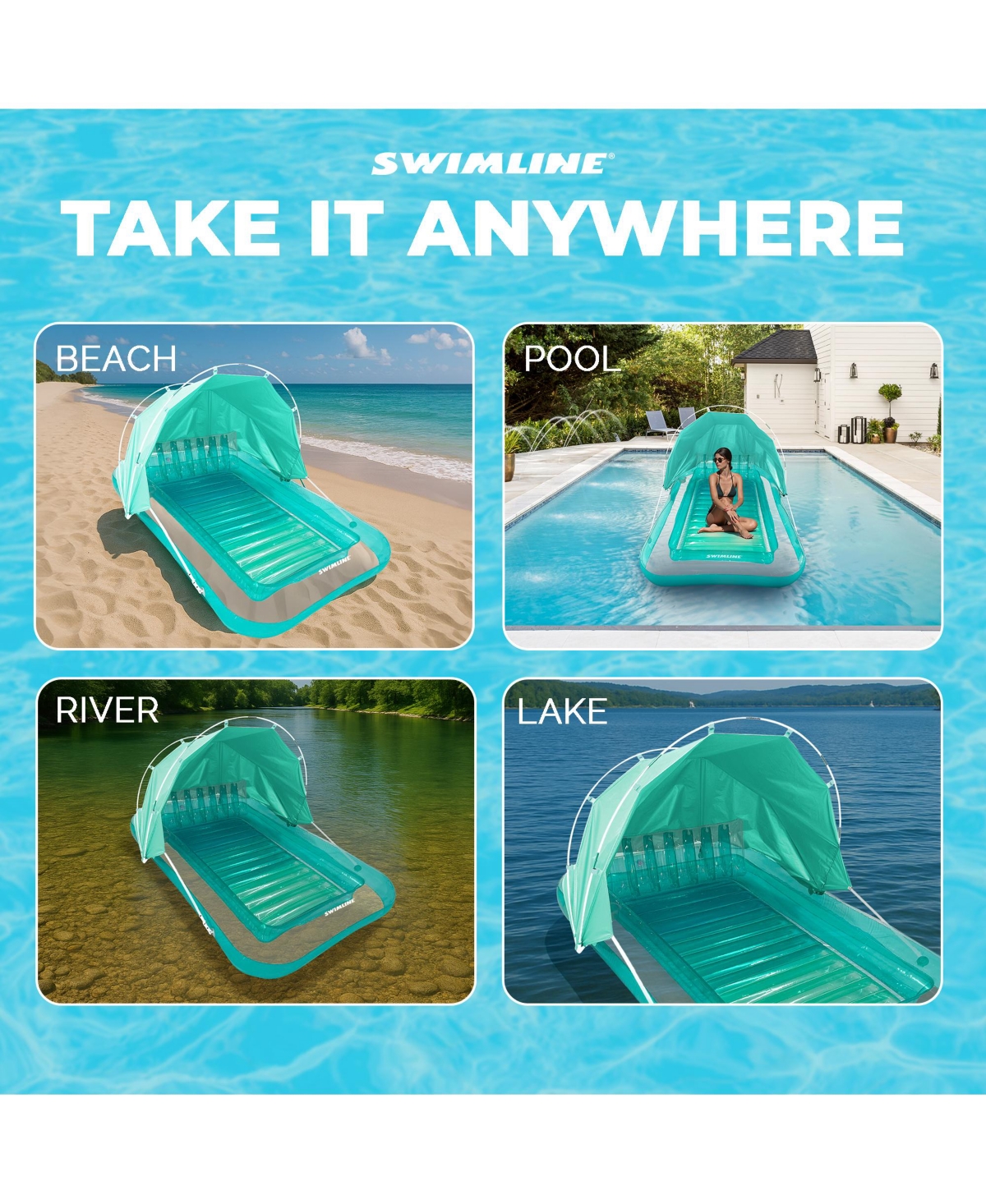 Swimline Original Inflatable Suntan Tub Lounge Float with Adjustable Shade, Mint