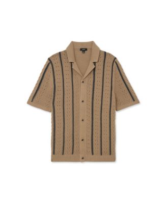 Men's Ellingham Cuban Button Through Stitch Interest Stripe Shirt