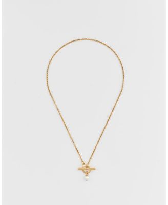 Gold Pearl Toggle Charm Necklace