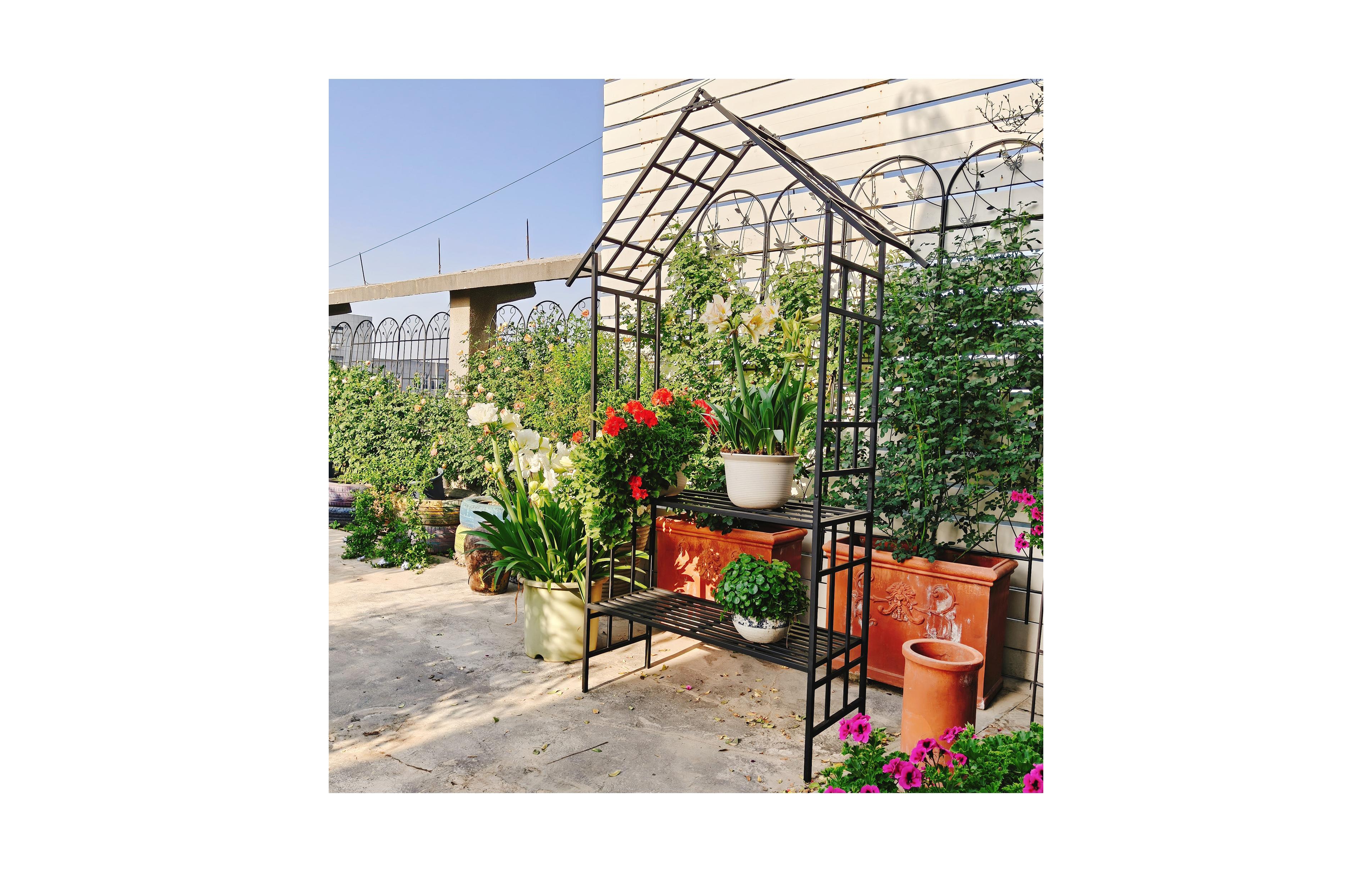 Clihome Metal Garden Arch with Bench Turned into Flower Stand W58.07H97.24 Climbing Plants Support Rose Arch Outdoor