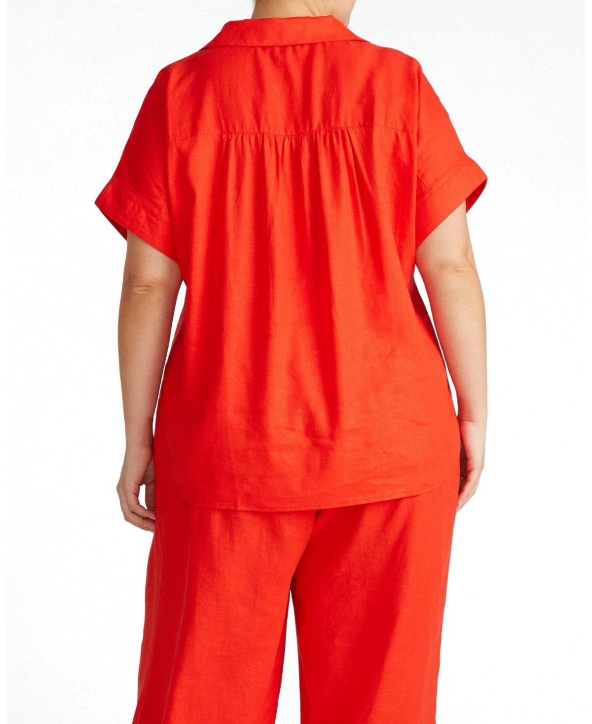 Universal Standard Plus Sandy Short Sleeve Stretch Linen Shirt