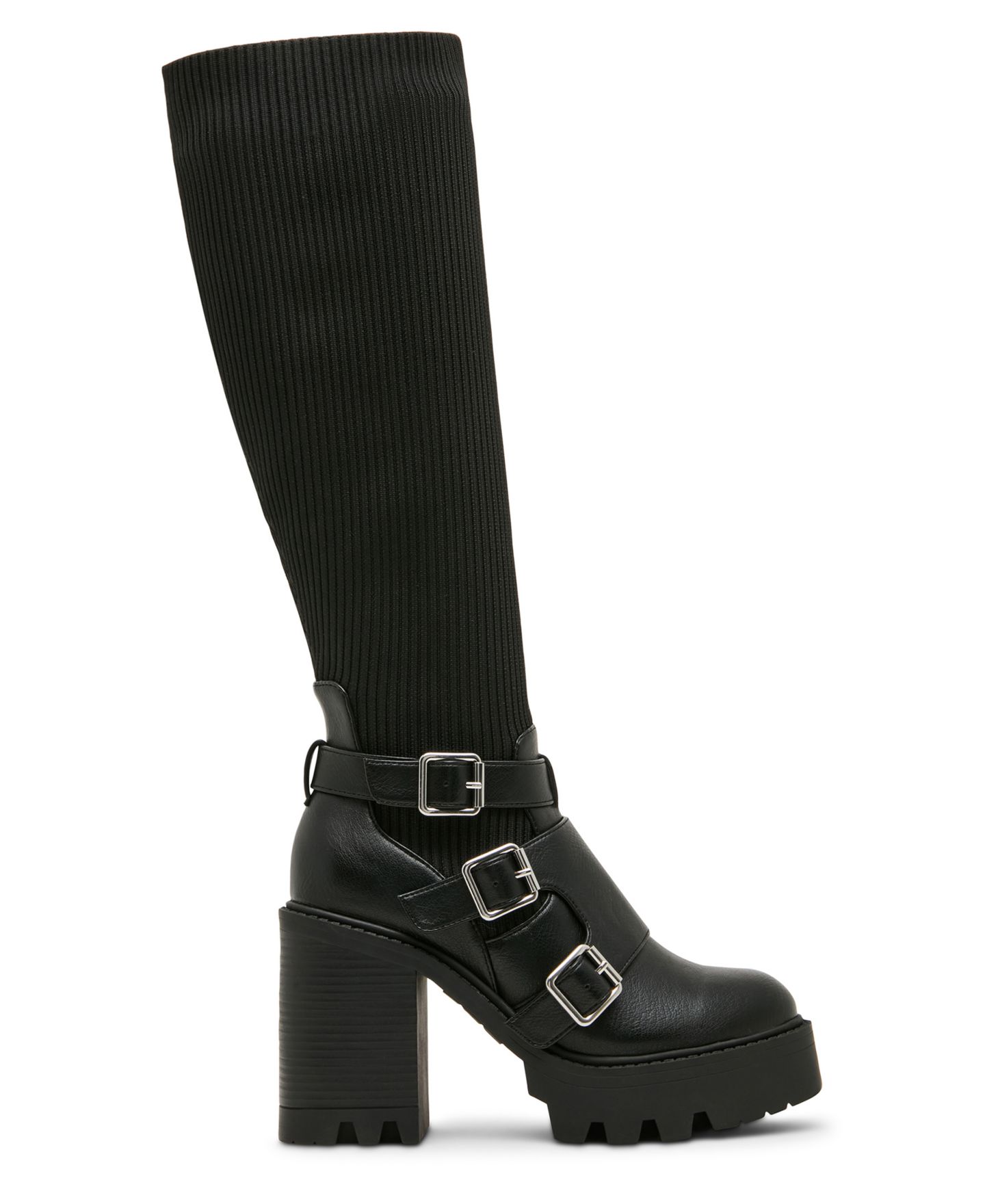 Женские ботинки Madden Girl Kuddle Buckle Platform Lug Knit, цвет: Чёрный — фото 2