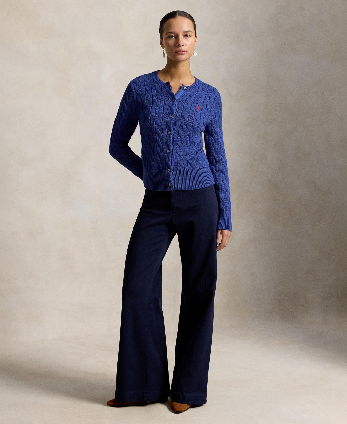 Женский кардиган Polo Ralph Lauren Cable-Knit Cotton Crewneck Cardigan, цвет: Синий — фото 3