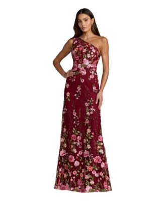 Petite One Shoulder Lace Embroidered Gown