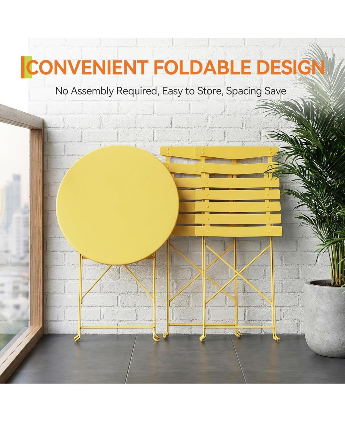 gaomon Folding Patio Bistro Set, Metal Table and Chairs, Outdoor Indoor Space Saving Bistro Furniture for Balcony, Garden