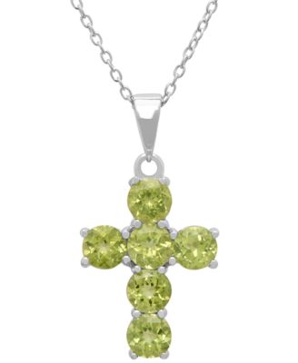 Peridot (3 ct. t.w.) Cross Pendant Necklace in Sterling Silver