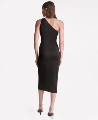 bcbg black midi dress Women's Scuba - V-Day Square Neck Drop Waist Size:12/44 Halter neckline Hidden center