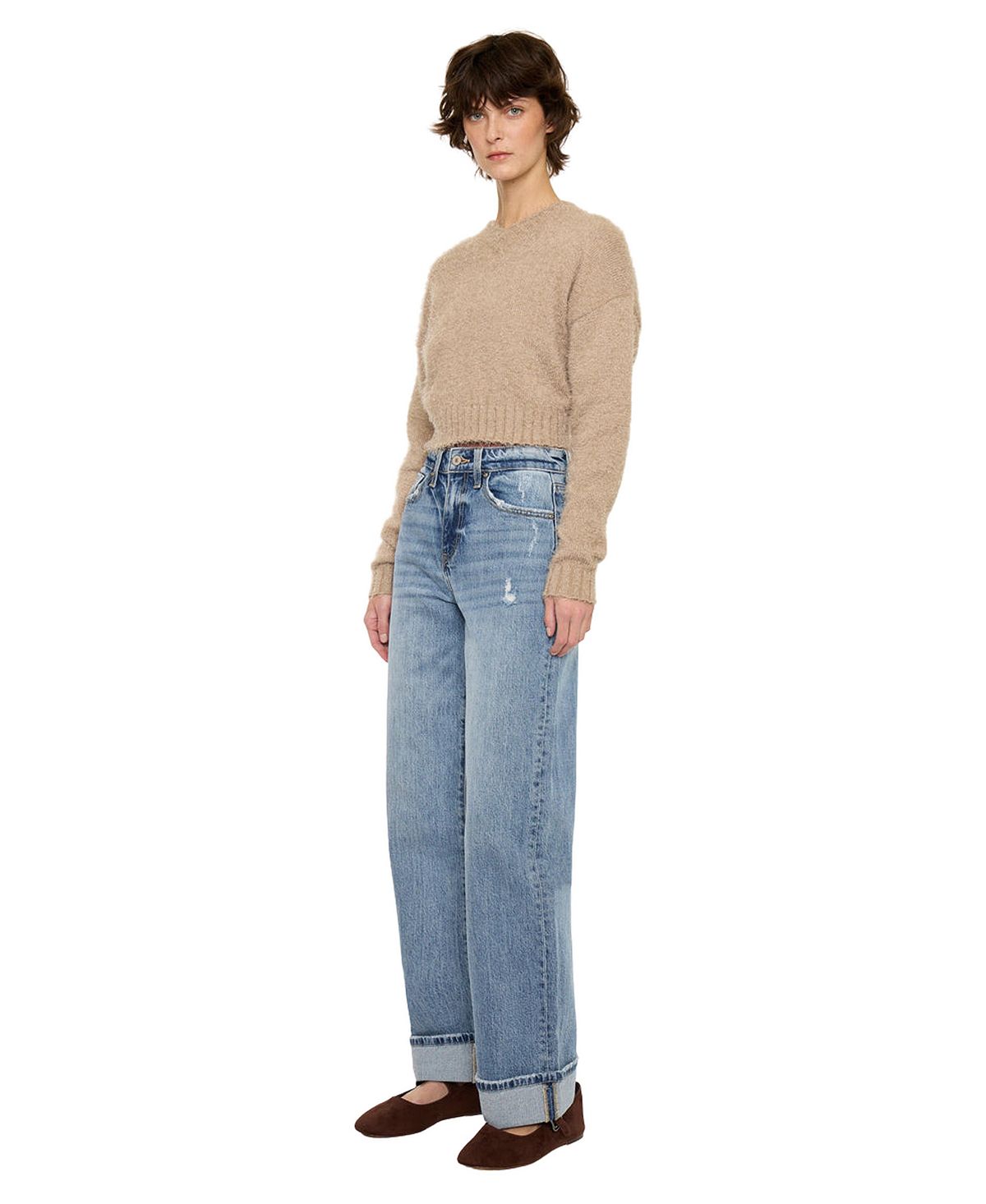KanCan Women's Kolbie High Rise Cuffed Wide Leg Jeans view 3 — MAYCSS fashion products