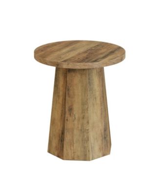 Wooden Round End Table with Octagonal Base for Sofa and Couch Use
