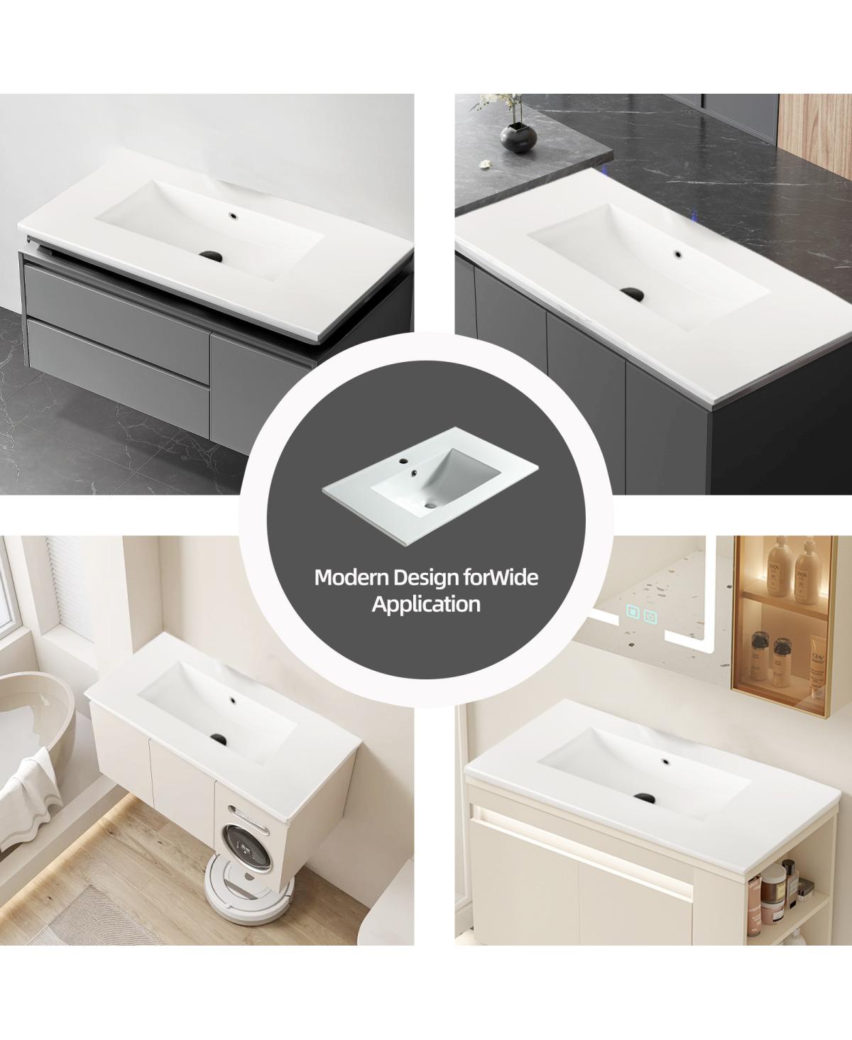 Sillysis Rectangular Ceramic Bathroom Sink with Overflow