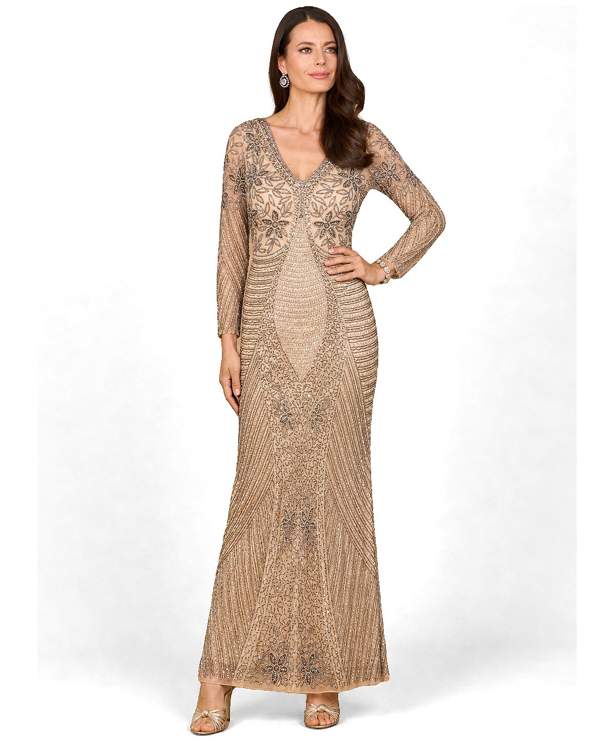 Lara Women's Long Sleeve Beaded Maxi Gown view 3 — MAYCSS fashion products