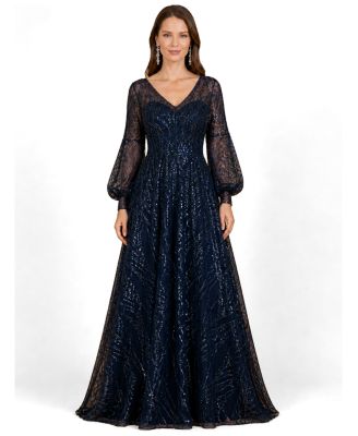 Women's V Neckline Long Sleeve Gown