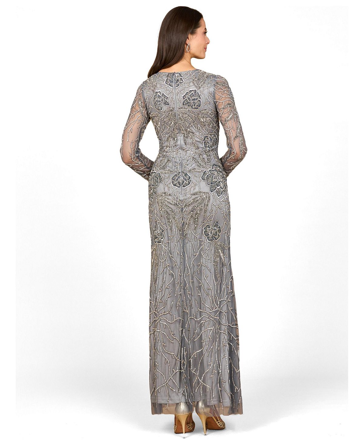 Lara Women's High Neck, Long Sleeve Beaded Gown view 2 — MAYCSS fashion products