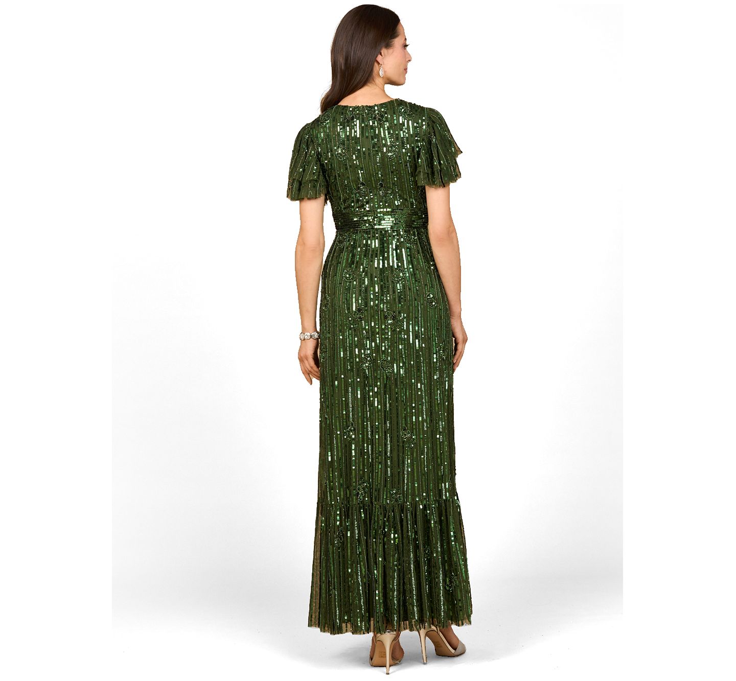 Женские платья Lara Elegant Beaded Gown with Flutter Sleeves, цвет: Изумрудный — фото 2