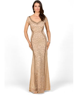 Women's Beaded Mermaid Cap Sleeve Gown