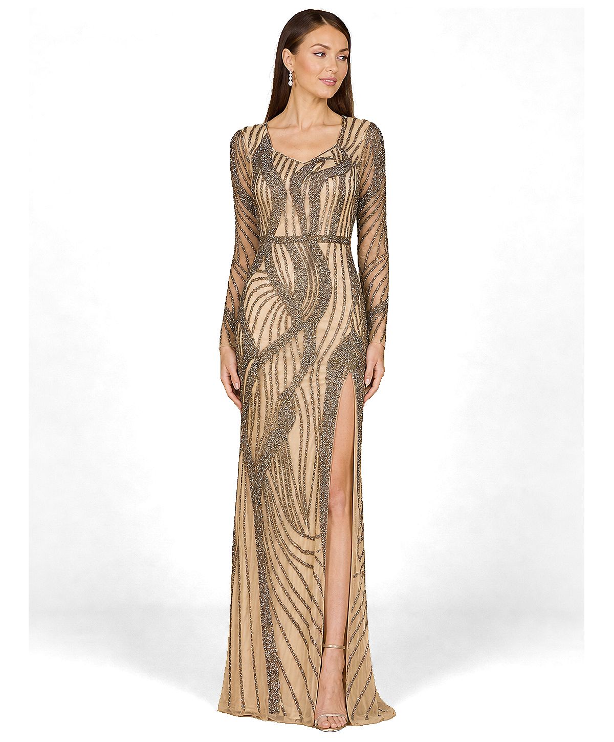Lara Women's Cascading Beads Long Sleeve Dress view 3 — MAYCSS fashion products