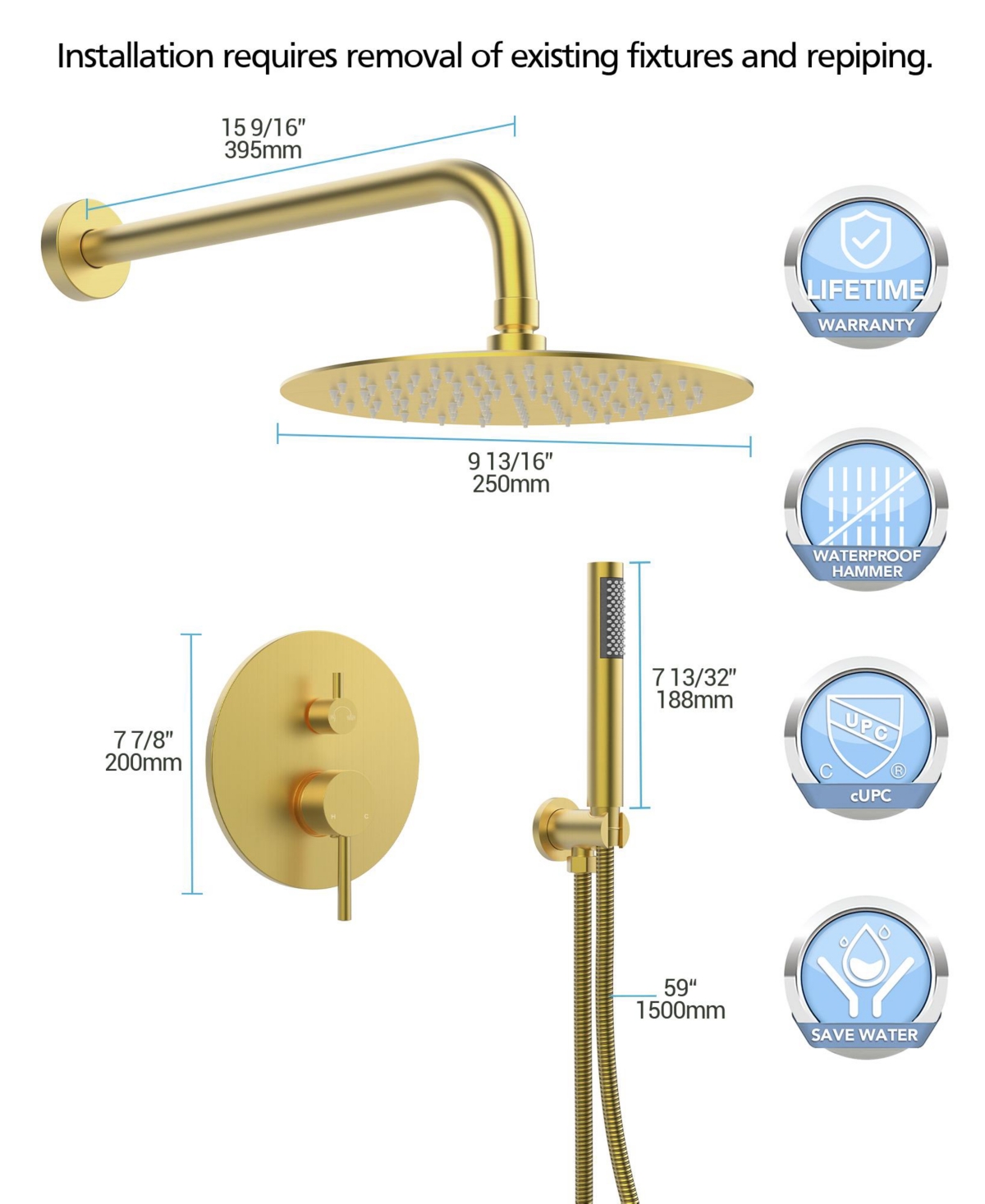 Everstrein Pressure Balance Shower System with 10" Rainfall Shower Faucet and Handheld Shower Spray