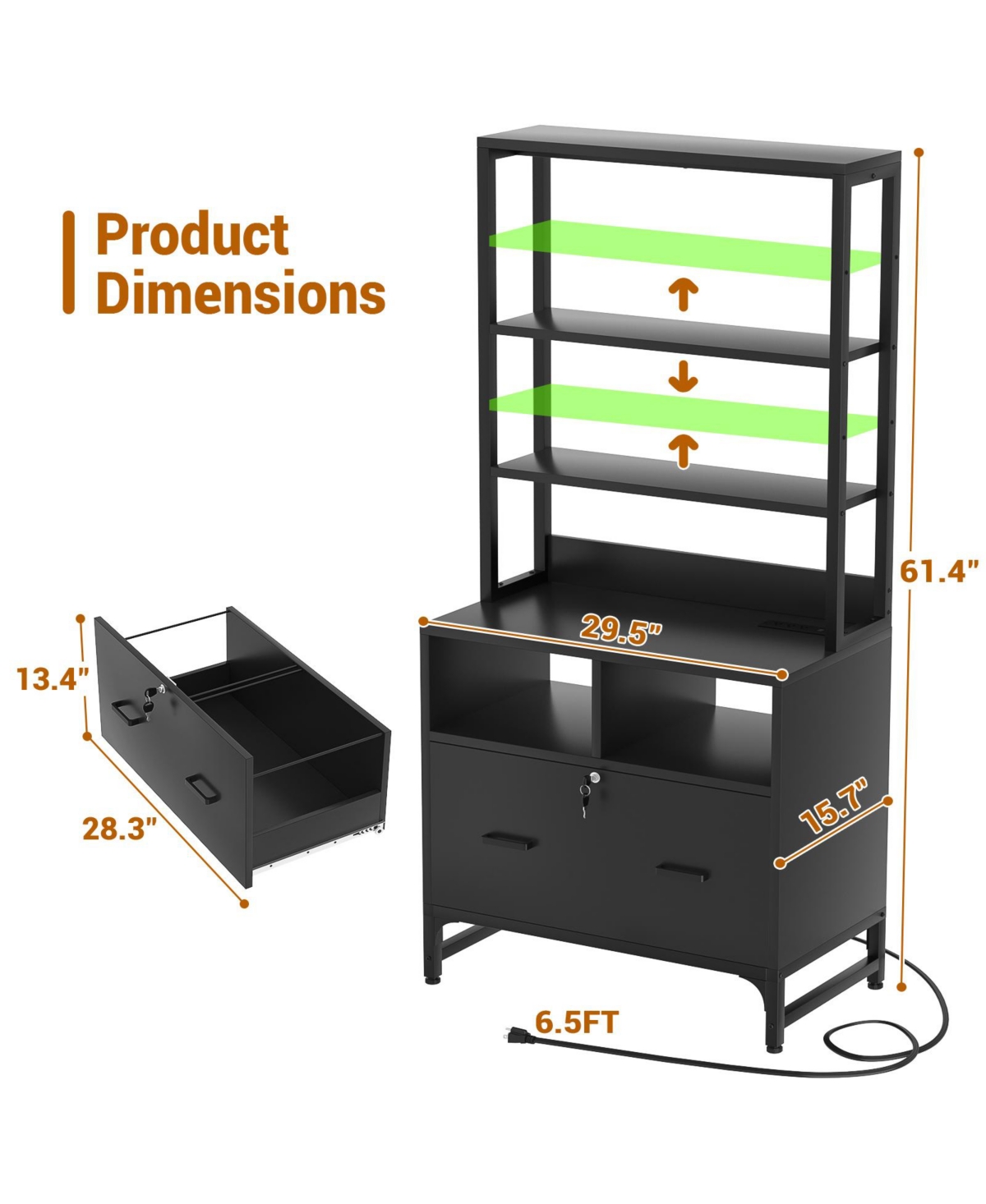 Aheaplus Storage File Cabinet with Hutch, Charging Station, Lock Drawers