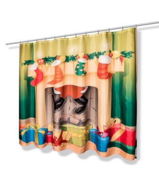 Festive Fireplace Christmas Fabric Shower Curtain