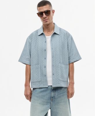 Men's Boxy-Fit Basketweave Textured Short-Sleeve Shirt