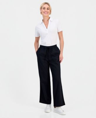 Petite Twill-Tape Wide-Leg Pull-On Pants