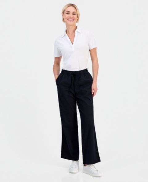 Женские брюки Style & Co Petite Twill-Tape Wide-Leg Pull-On, цвет: Глубокий чёрный