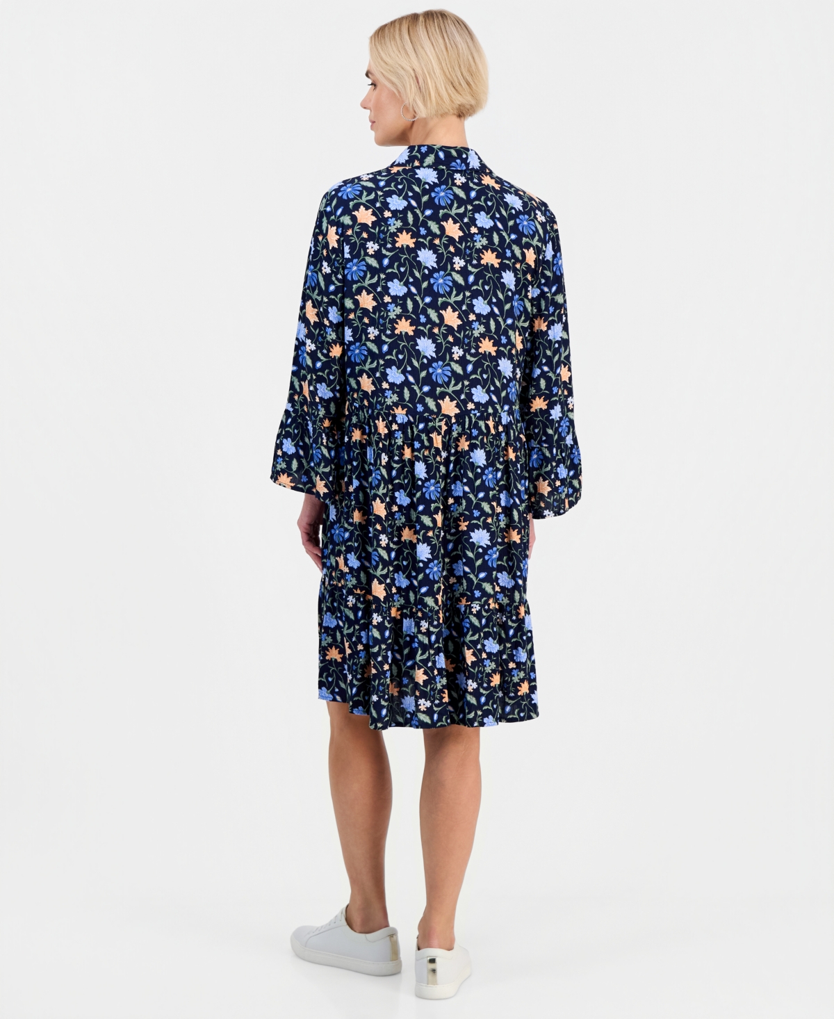 Style & Co Petite Printed 3/4-Sleeve Tiered Shift Dress, Macy's Exclusive