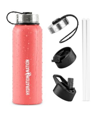 40oz Vacuum Insulated Water Bottle w/ 3 Lids & Straw