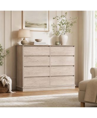 Engineered Wood Dresser with Smooth-Glide Faux-Linen-Lined Drawers, Integrated Pulls and Wide Top, Raised Base for Stable Bedroom Storage