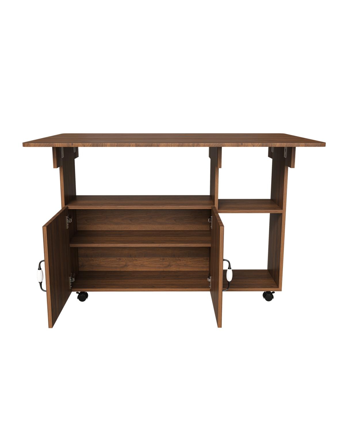 Streamdale Furniture Multi-Functional Folding Table with Storage Shelves and Wheels