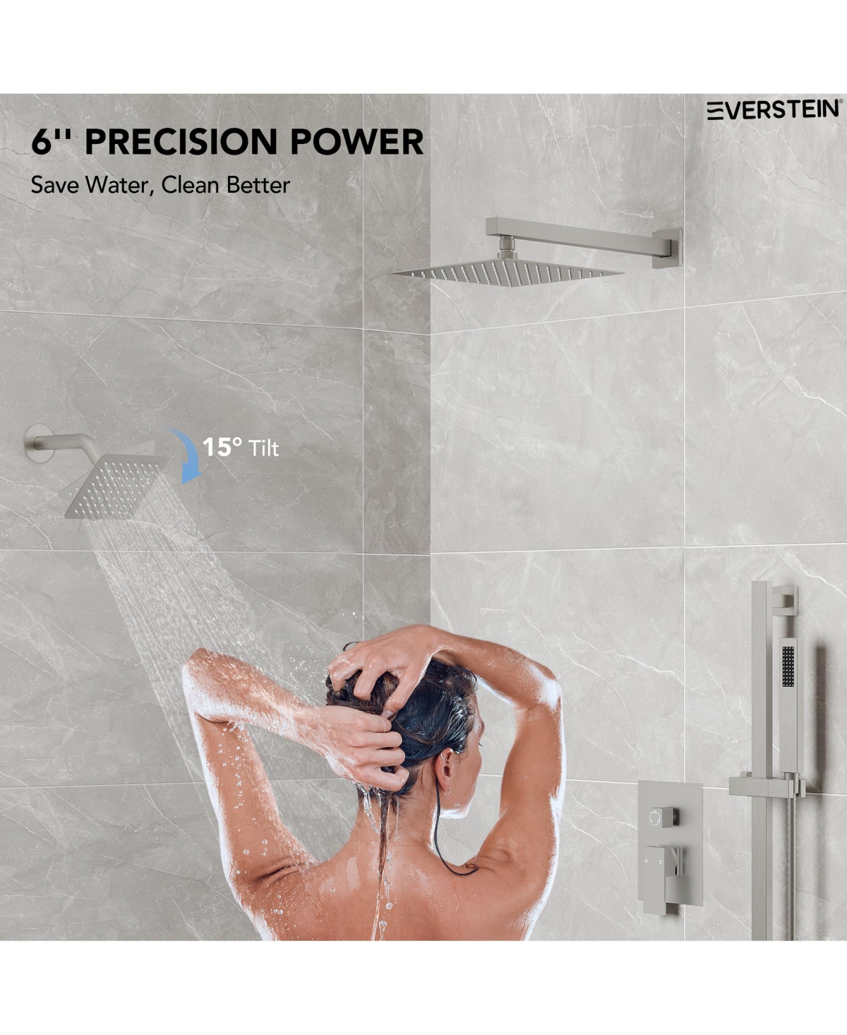 Everstrein 10" High-Pressure Rainfall Shower Faucet with Handheld Spray and Slide Bar Wall Mount Dual Shower Head System Brushed Nickel
