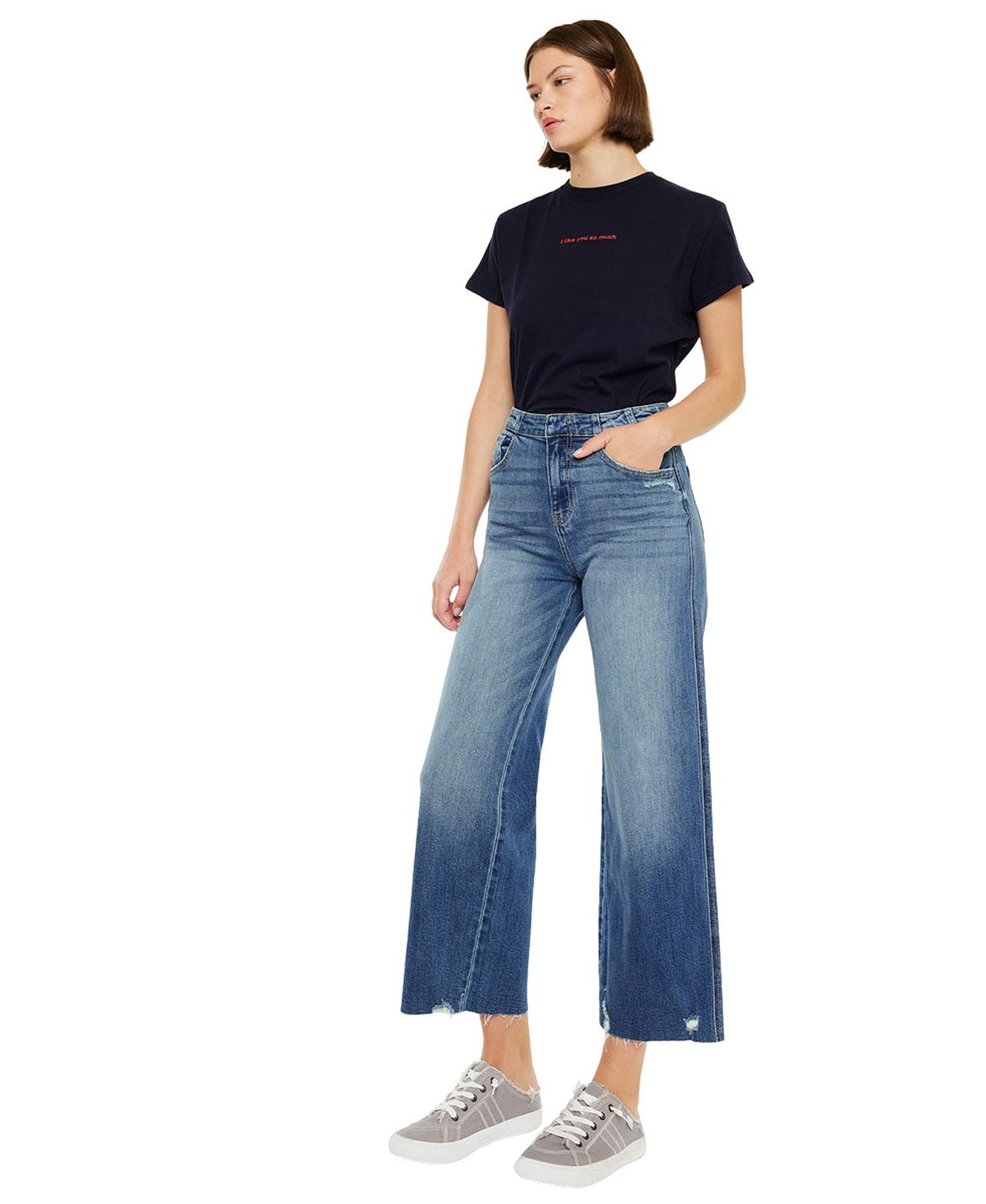 KanCan Women's Shelly High Rise Cropped Wide Leg Jeans view 3 — MAYCSS fashion products