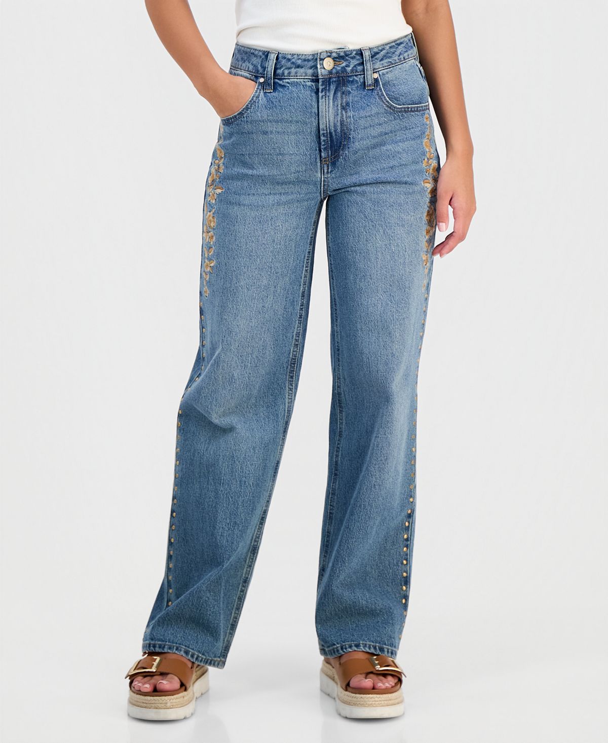 And Now This Petite High-Rise Embroidered Straight-Leg Jeans, Macy's Exclusive view 2 — MAYCSS fashion products