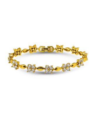 Cubic Zirconia Flower Design Polish Oval Link Bracelet 
