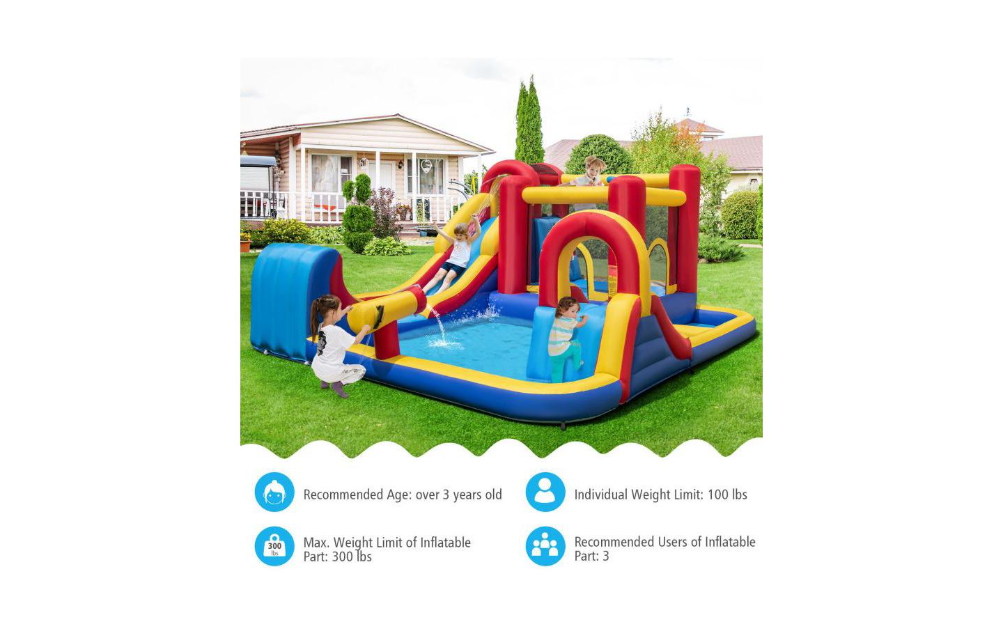 Детская игрушка Slickblue Inflatable Water Slide Bounce House 7-in-1 with 680W Blower, Accommodates Up to 3 Children, Ages 3+, цвет: Красный / Жёлтый — фото 8