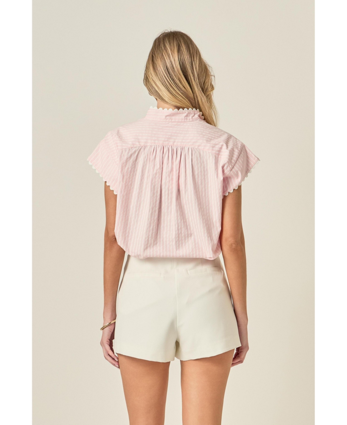 English Factory Women's Striped Ric Rac Detailed Short Sleeve Shirt