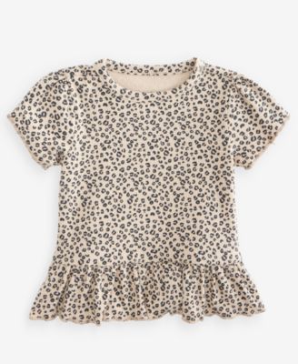 First Impressions Baby Girls 3M-24M Mix Match Short-Sleeve Leopard-Print Peplum Top Macys Exclusive - English Cream 14$