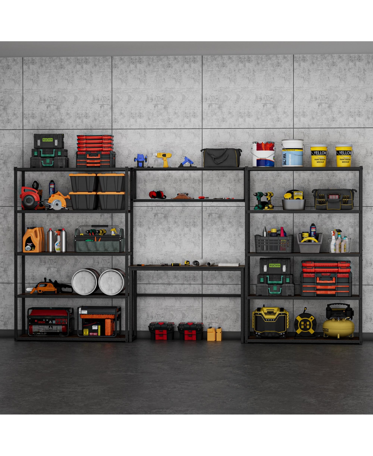 Heavy-Duty Wide Garage Storage and Workstation System, Black (144.2 in. W x 71.1 in. H x 15.7 in. D