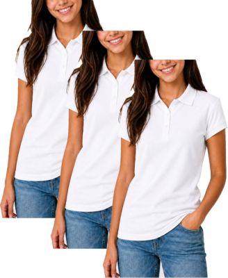 Women's Short Sleeve School Uniform Pique Polo Shirt-3 Pack