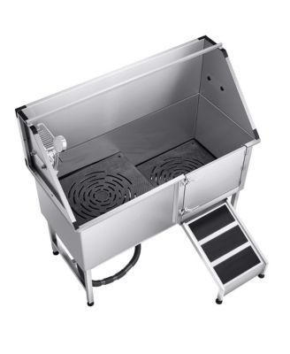 Stainless Steel Dog Washing Station 62 inch Pet Grooming Tub Hot Cold Faucet