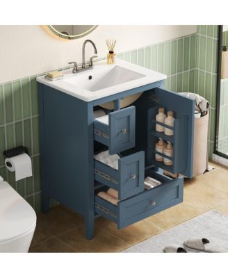 Bathroom Vanity with Sink,Freestanding Storage Cabinet, Soft Close Drawers and Door, Solid Wood Legs