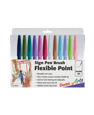 Arts Sign Pen Brush Tip, 12-Pack Assorted Colors- NEW Colors!